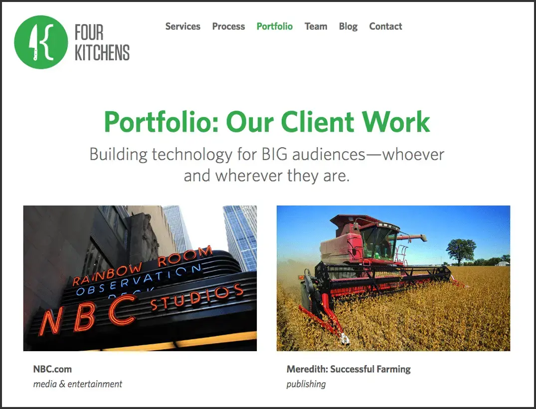 Screenshot of Four Kitchens website portfolio