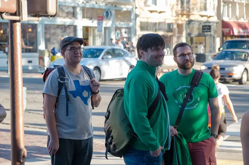 Mike Minecki, Jeff Tomlinson, and Randy Oest on the streets of Berkeley.