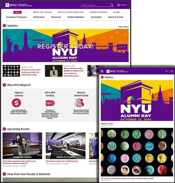 NYU Nursing website on desktop and mobile