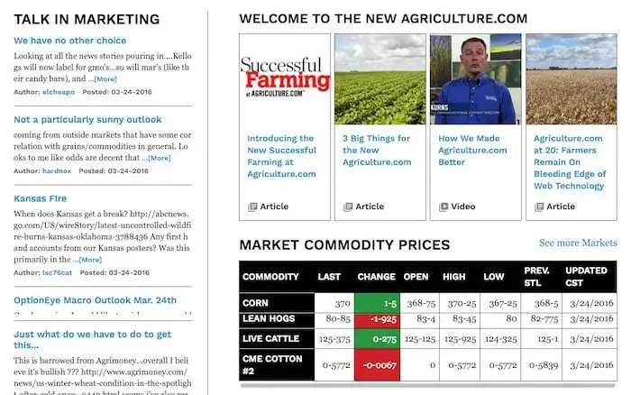 An image of the Successful Farming at Agriculture.com landing site.