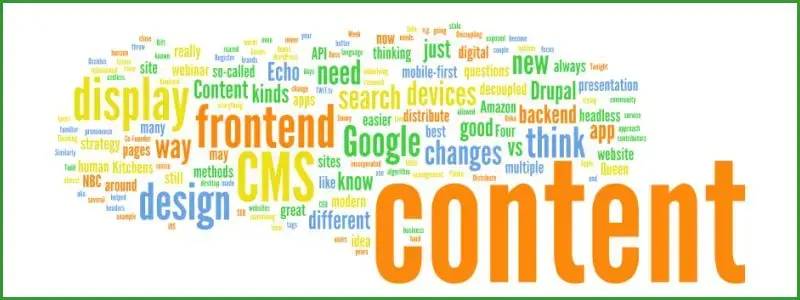 Word cloud containing words about content and search