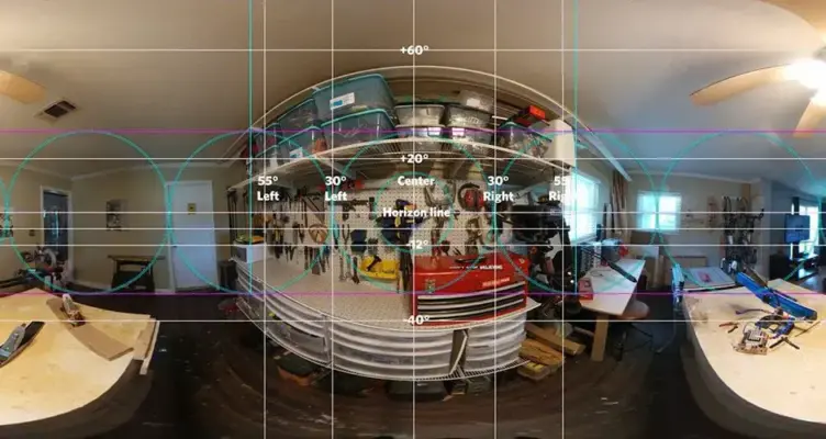 WebVR grid overlaid over a 360 degree image.