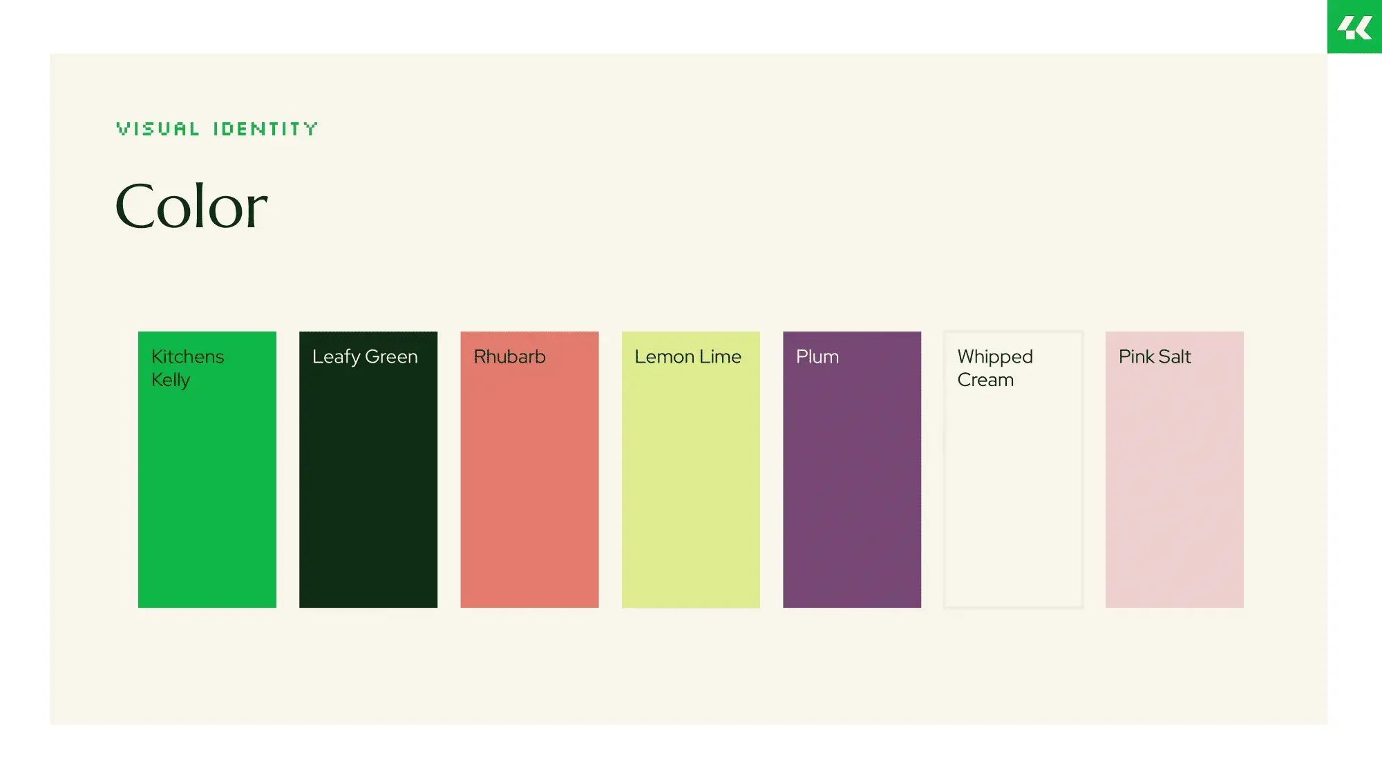 Graphic showing the colors used by Four Kitchens' new brand.