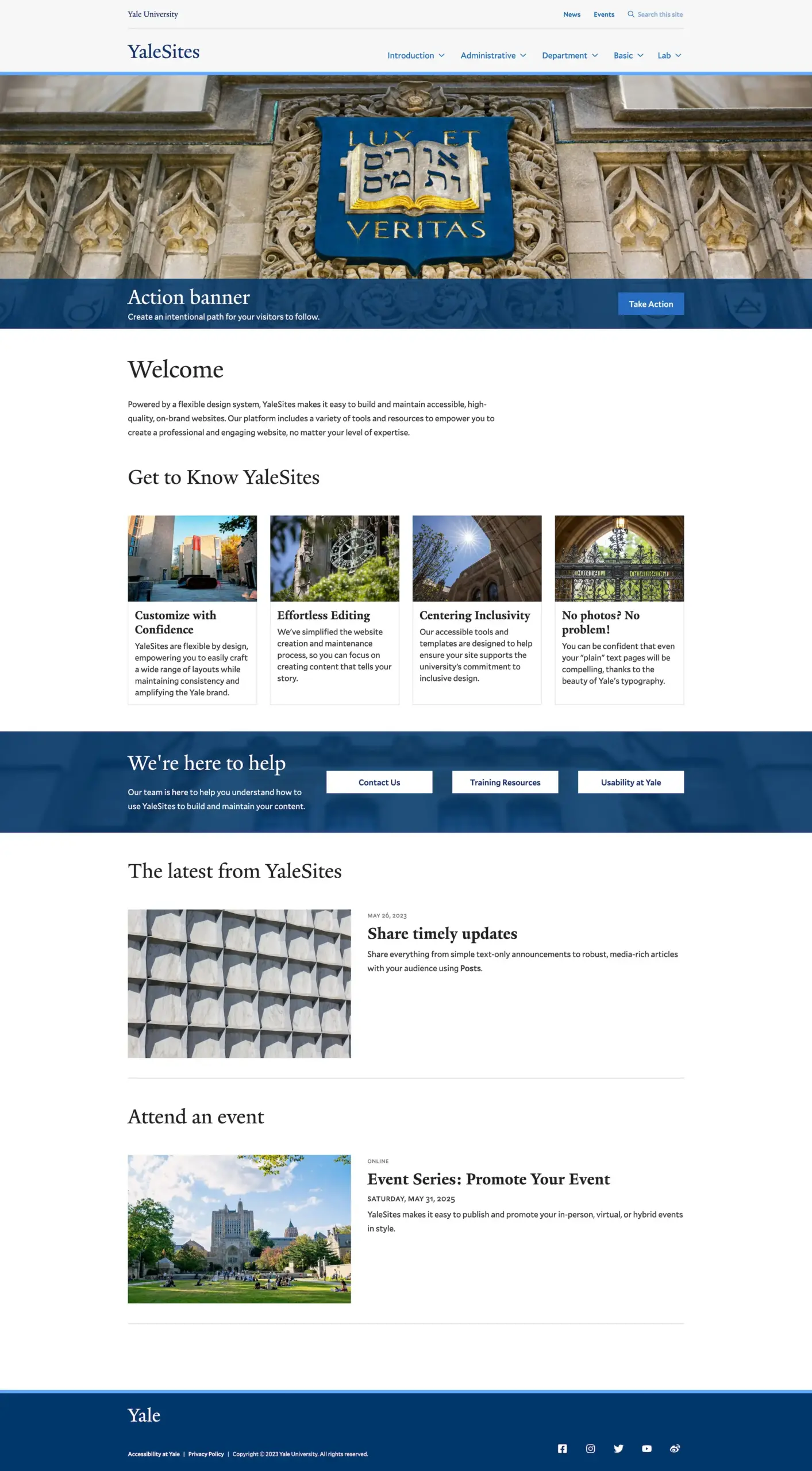 YaleSites Welcome page