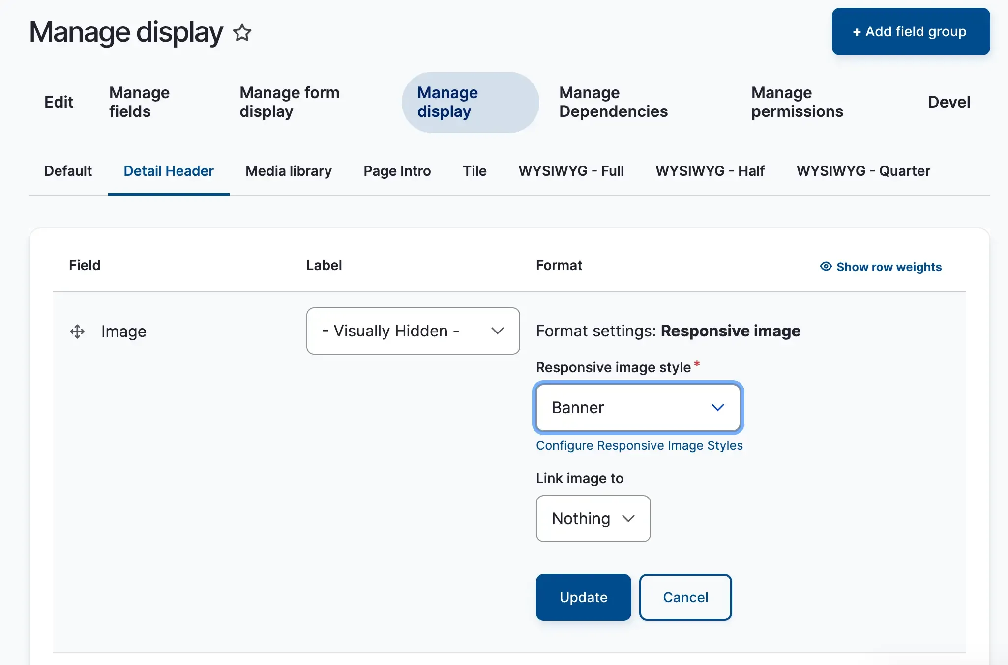 Drupal responsive image manage display