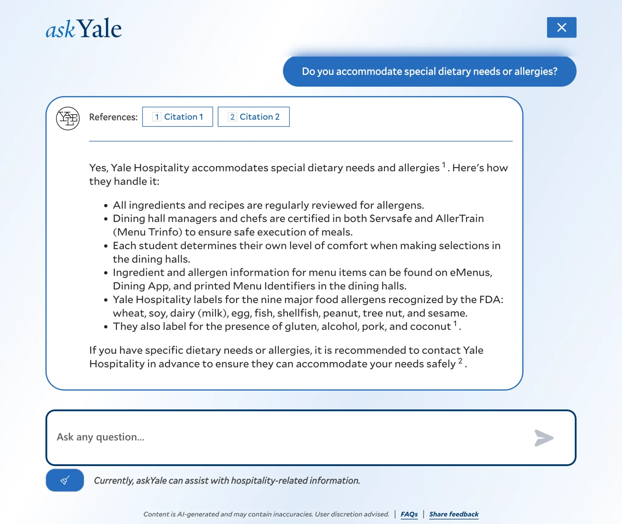 askYale search results with citations