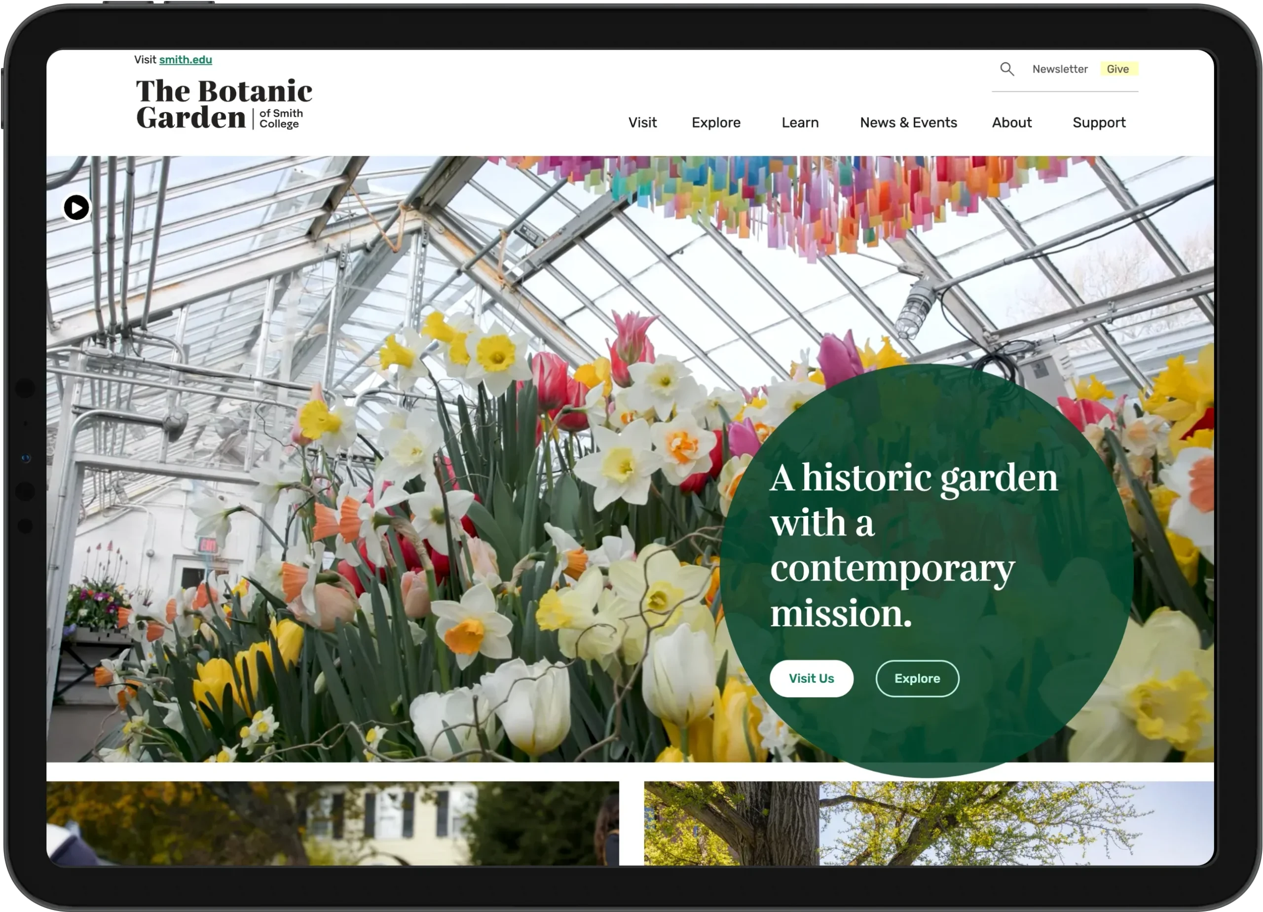 Screenshot the Smith College Botanic Garden webpage tablet