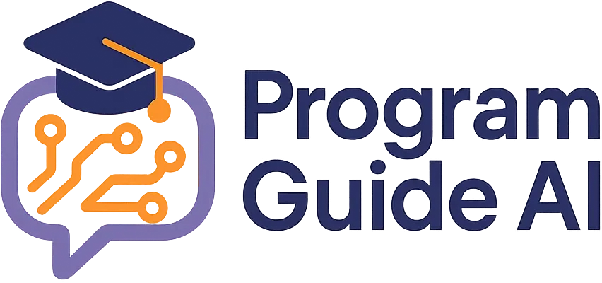 ProgramGuide AI logo displaying a chat bubble with circuitry inside and a mortarboard hat on top