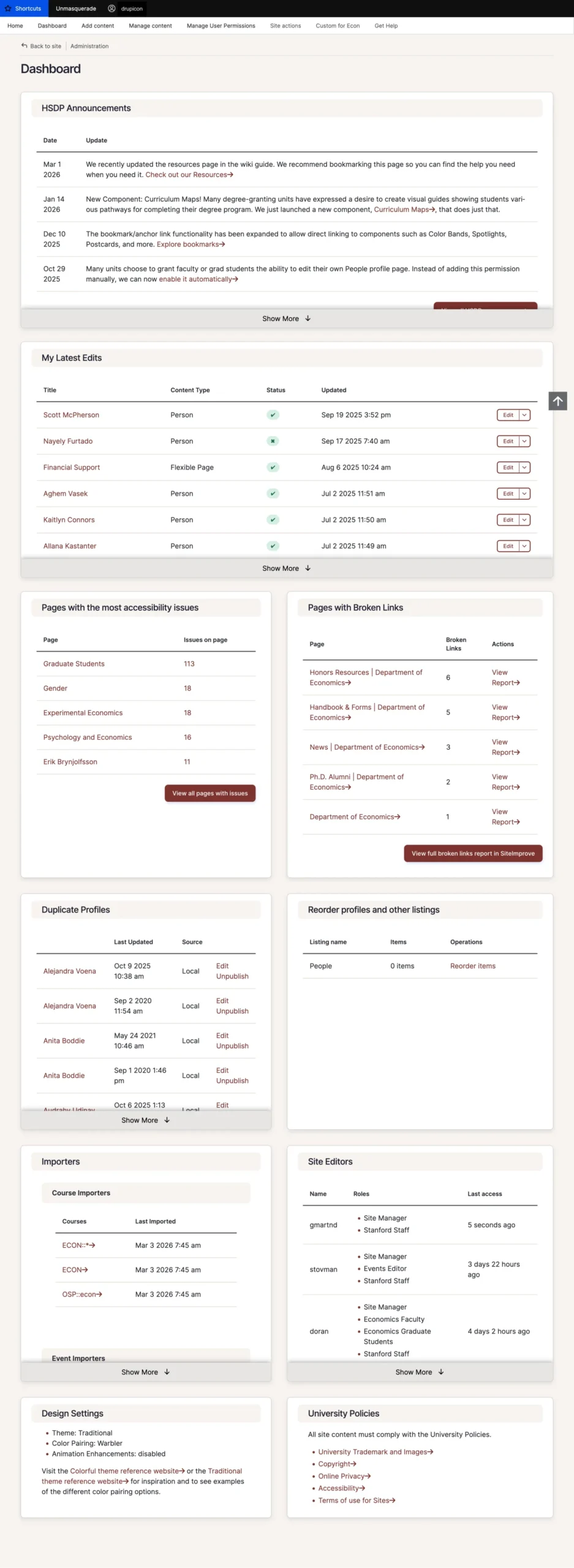 content management dashboard